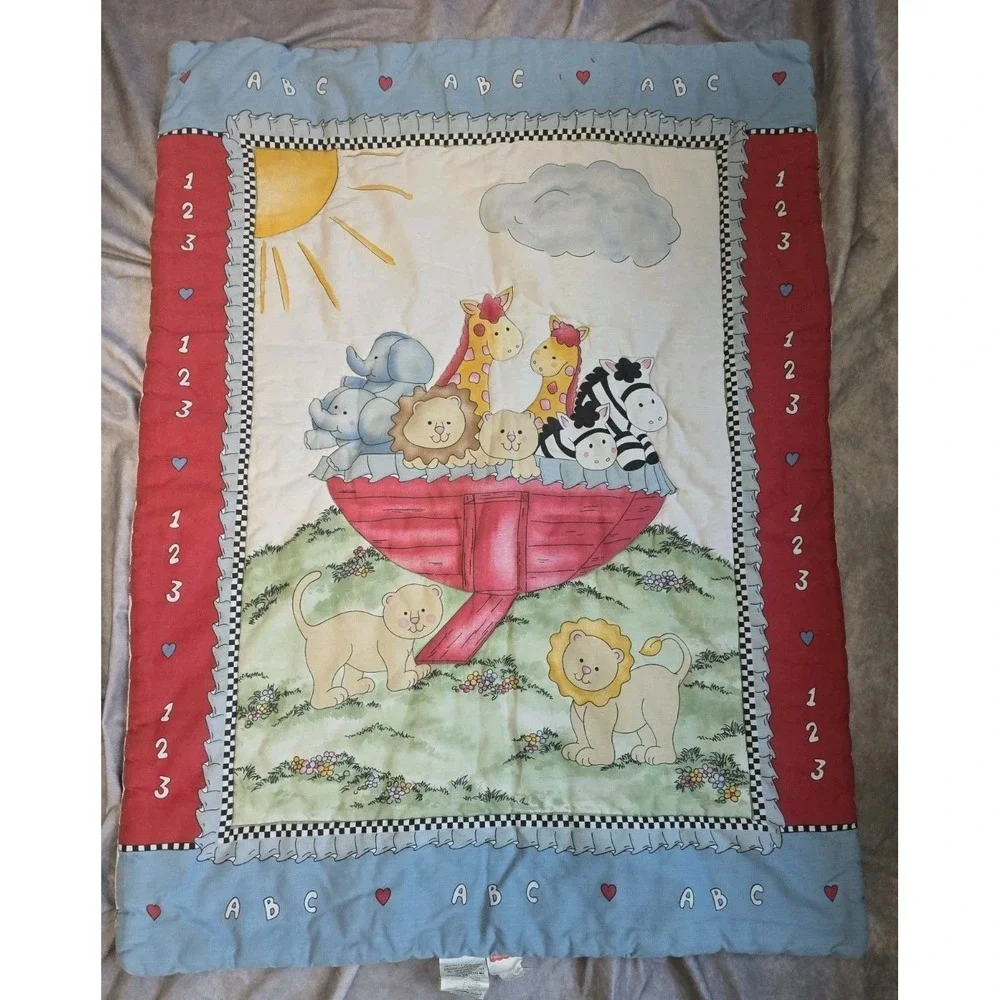 VTG Noah's Ark Baby Crib Comforter Blanket Fisher Price Cotton Nursery Unisex